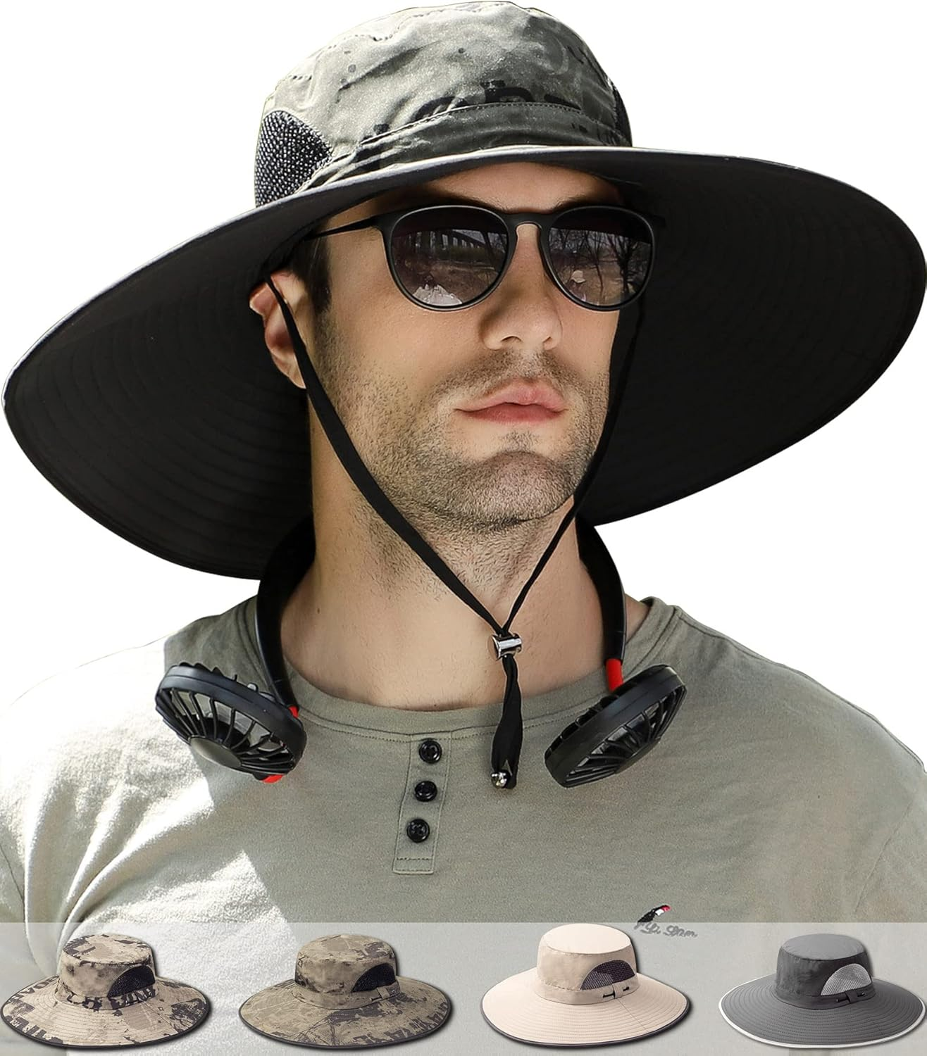 Extra Large Bucket Hat for Big Head, XXL Wide Brim Bucket Sun Hat Men/Women, Waterproof Boonie Hat for Fishing, Hiking, Camping, Smart Garden (Camo-Green)