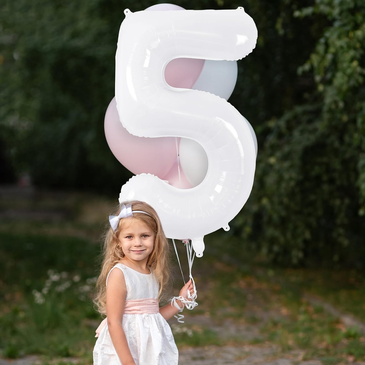 40 Inch Big Number White 5 Foil Balloon for Birthday Anniversary Graduation New Year Party Decoration image number 4