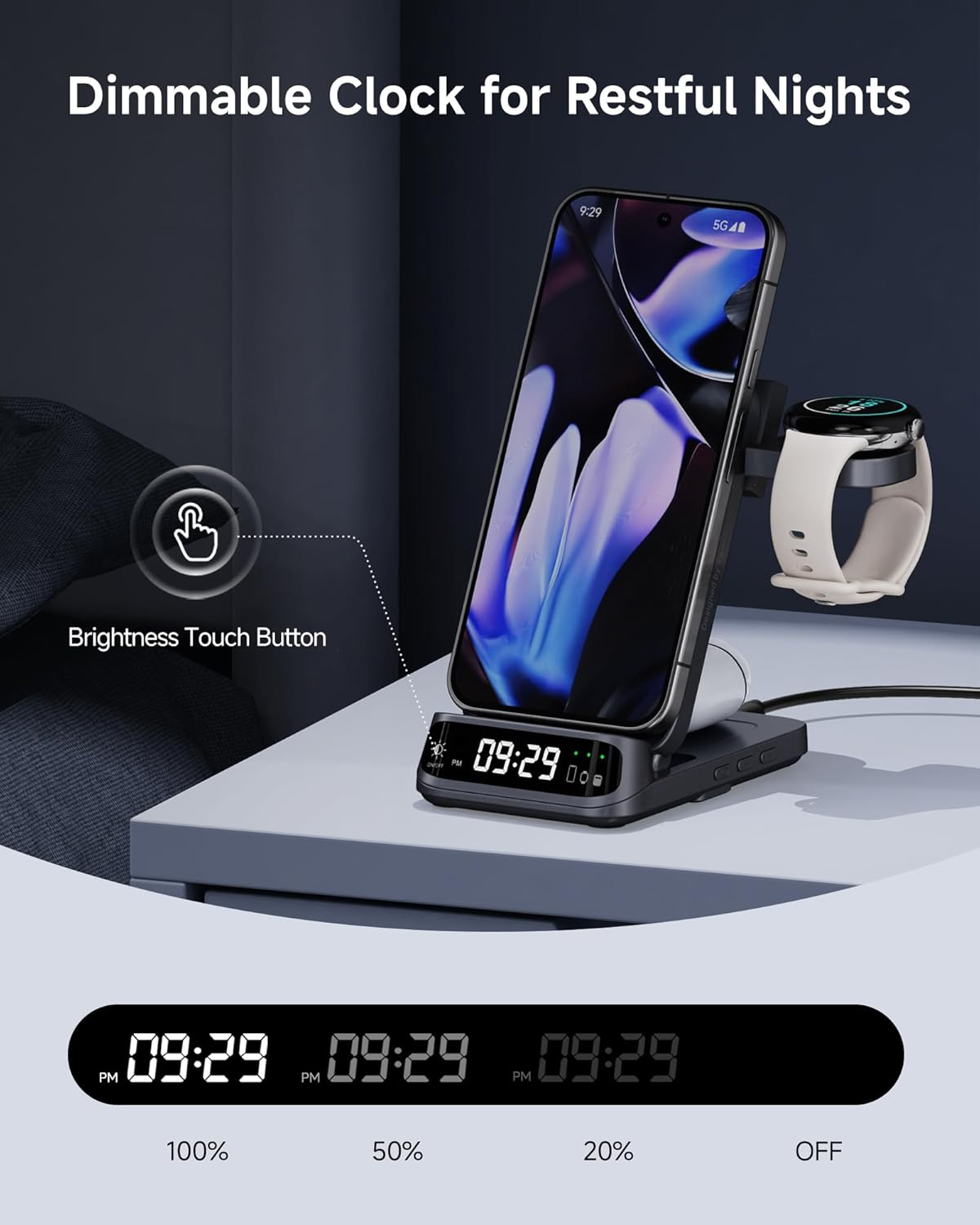 Wireless Charger for Pixel Watch 3/2 (Not for Pixel Watch 4/1), 3 in 1 Charging Station for Google 9 Pro Fold/9 Pro/9A/8/7/6/5, Swanscout 708G2 image number 3