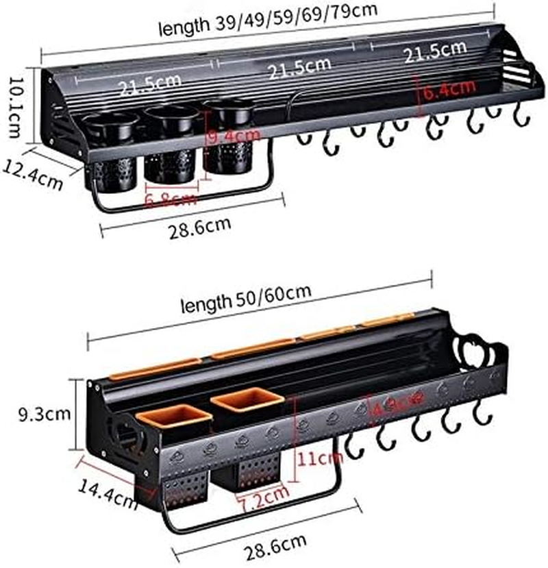 Kitchen Shelf C Version 50Cm 2 Cups 10 Hooks Kitchen Multi-Function Wall-Mounted Condiment Holder Storage Rack (Black) Kitchen Shelf (Color : Black) image number 5