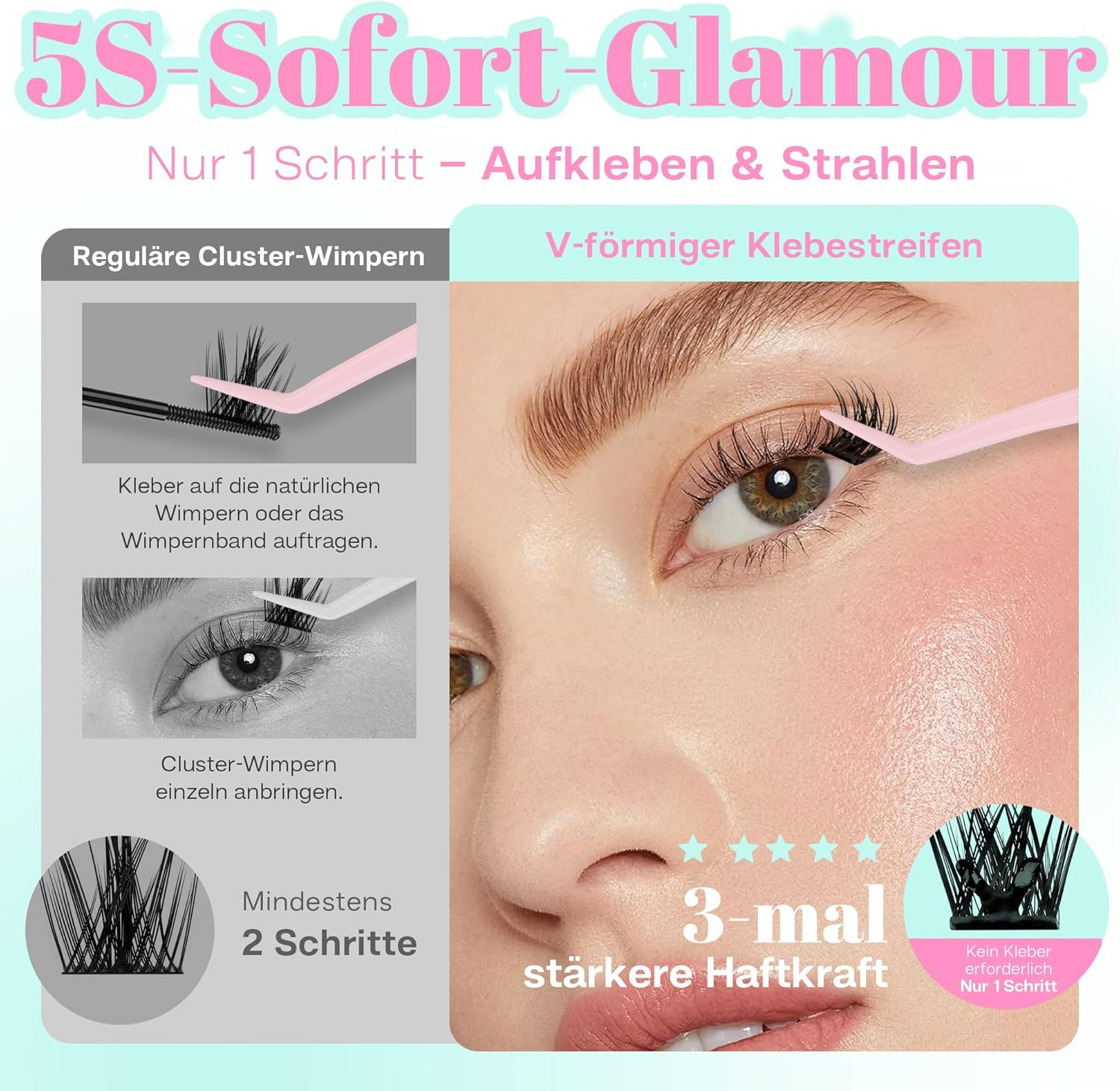 CALAILIS ZBP10D Self-Adhesive Eyelash Extensions, 120 Pieces, D Curl Wispy Eyelashes, Self-Adhesive, Press on Lashes, No Glue Needed, Pre Glue Eyelashes with Tweezers image number 5