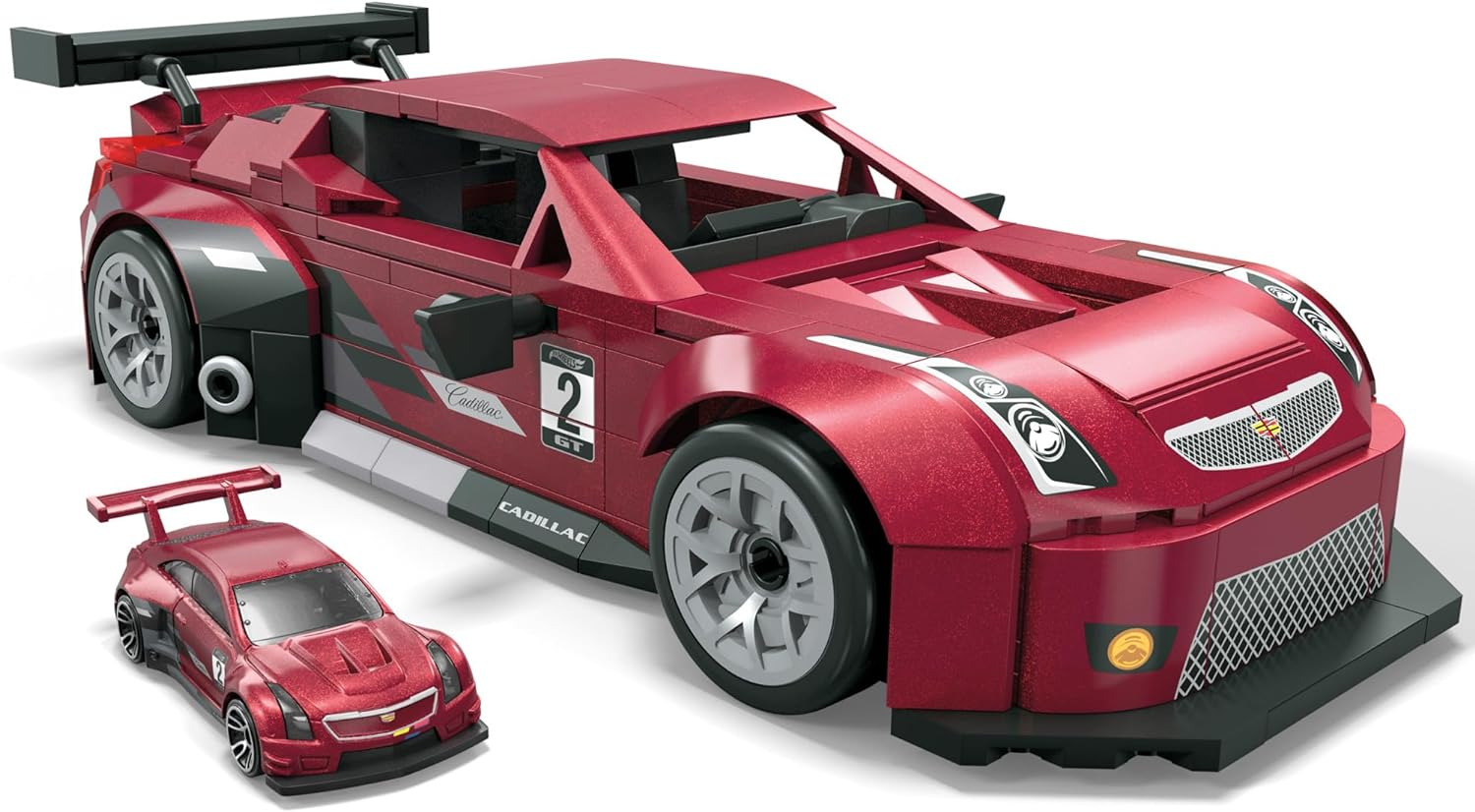 MEGA Hot Wheels Collectible Car Building Toy, Cadillac ATS-V R with 319 Pieces and Die-Cast Model, Build & Display Set for Collectors, Red
