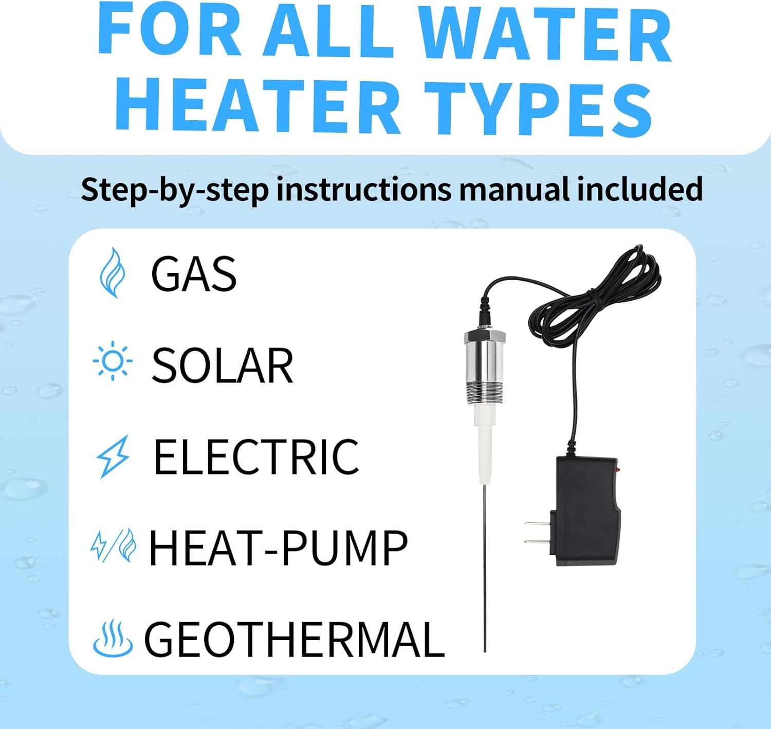 Powered Anode Rod for Water Heater Tank, Electrical Anode Rod, Eliminates Rotten Egg Smell (For 10-39 Gallon Tank)