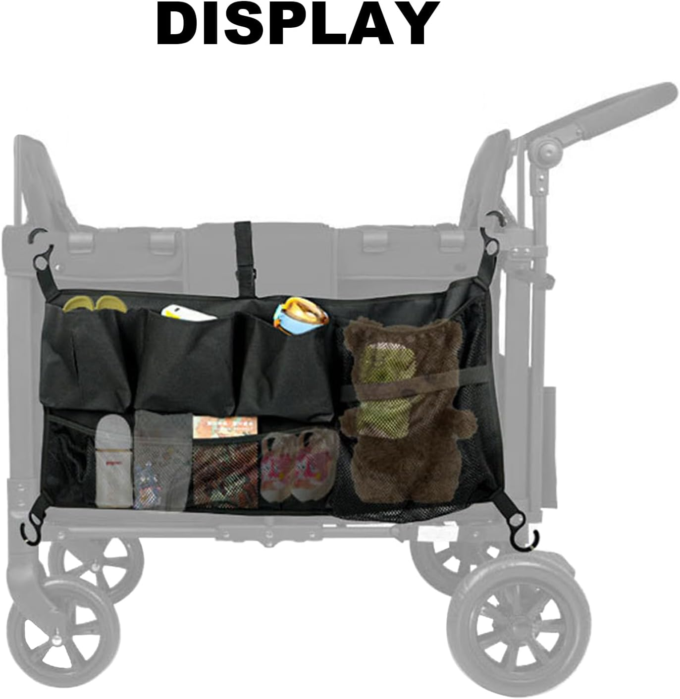 Stroller Wagon Cargo Net,Compatible with Wonder-Fold All W-Series Models, Large Capacity Mesh Cargo Storage Net with Sorting Pockets, Large Capacity Mesh Cargo Storage Net,Black image number 4