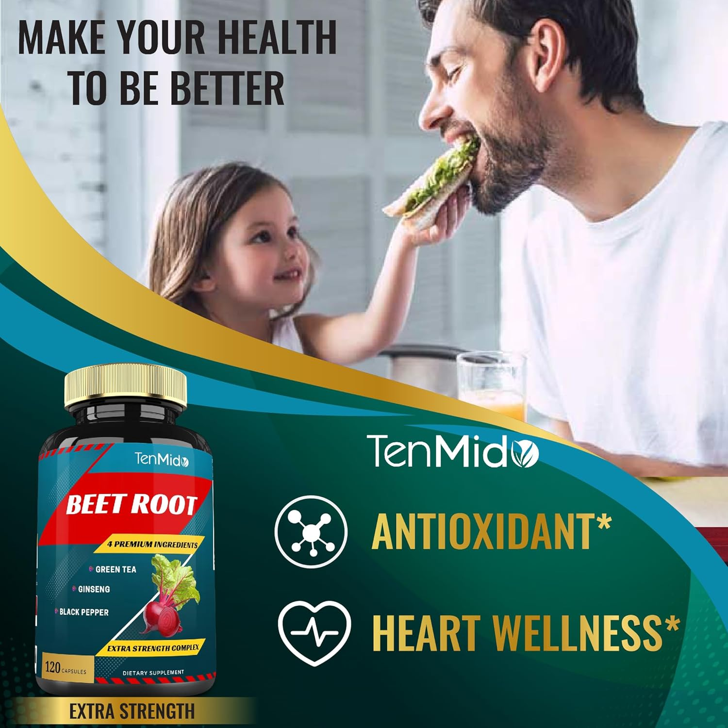 Beet Root Extract Capsules, 4 Months Supply & Green Tea, Ginseng, Black Pepper | Increased Energy, Athletic Performance Supports, Boosts Stamina | Nutritional Workout Supplements image number 4