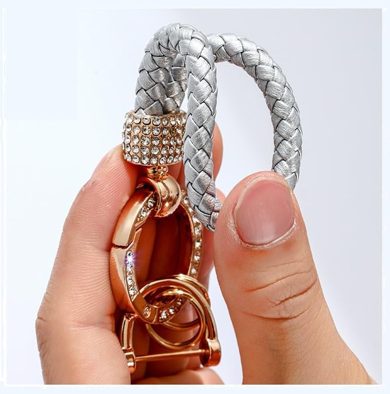 Crystal Heart Keychain, Sparkly Blue Rhinestone Key Fob Holder with Anti-Lost D-Ring