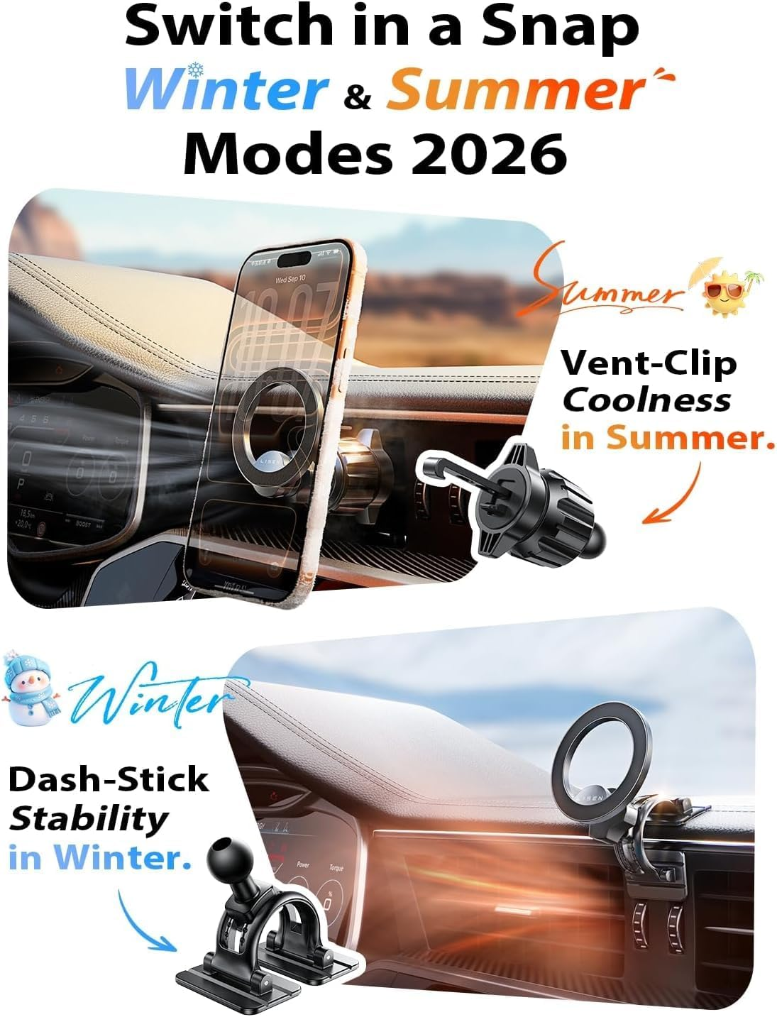 LISEN for Magsafe Car Mount [24 Strong Magnets] Magnetic Phone Holder Car Magsafe Phone Holder Mount [360&deg;Rotation Car Phone Mount] Car Accessories for Iphone 17 Pro Max 16 15, Pixel 10 Pro XL image number 6