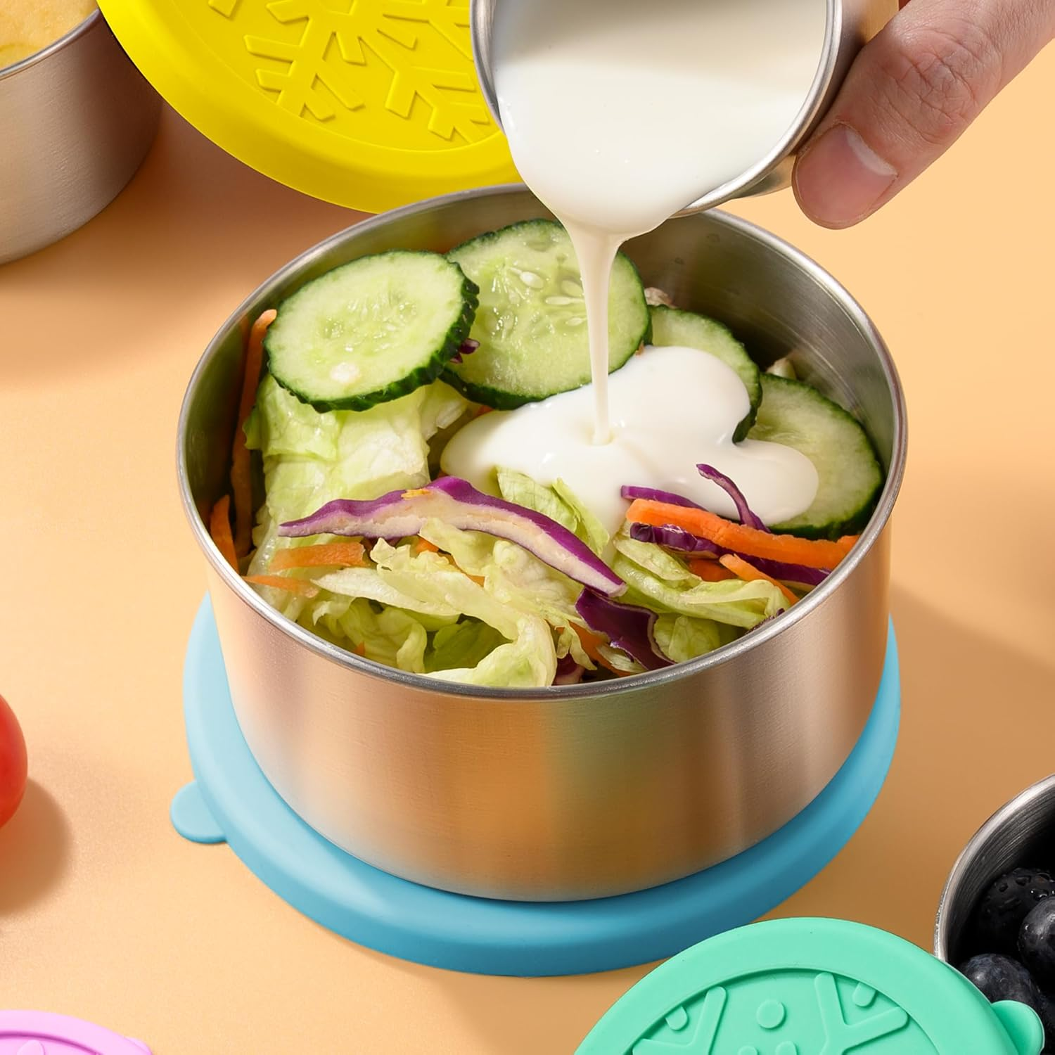 Homotte 304 Stainless Steel Containers with Lids Small for Lunch, Leak-Proof Stainless Steel Food Storage Containers for Back to School Kids, 5 Pack Stackable (2Oz, 4Oz, 8Oz, 14Oz, 24Oz) image number 4