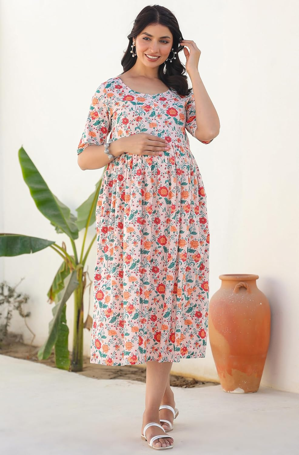 Janasya Maternity Nursing Dress with Breastfeeding Feature for Pre and Post Pregnant Women image number 5