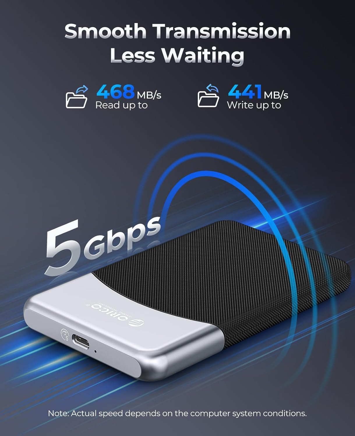 ORICO 2 TB External SSD with 2 in 1 USB C Cable, External Hard Drive SSD USB 3.2 Gen 1 up to 460 Mb/S, Portable SSD for USB-C Smartphone, PC, Tablet, Labtop - M25PRO image number 2