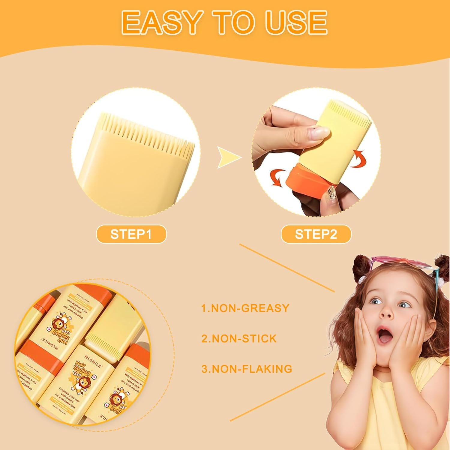 Checkzed Hair Styling Gel for Kids, Children'S Hair Wax Stick - Built-In Comb 2-In-1 Hair Finishing Stick, Natural Ingredients Refreshing and Non-Greasy, Easy to Styling, Compact and Portable