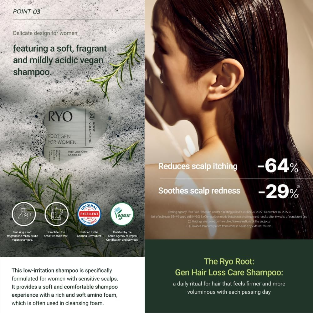 Root:Gen for Women Hair Loss Care Set Shampoo 515Ml + Refill Pack 400Ml. Repair and Moisturizing, anti Loss Care, Strengthening Hair Roots. Korean Beauty Shampoo and Treatment Set for Ryo. (Total 915 Ml) image number 1