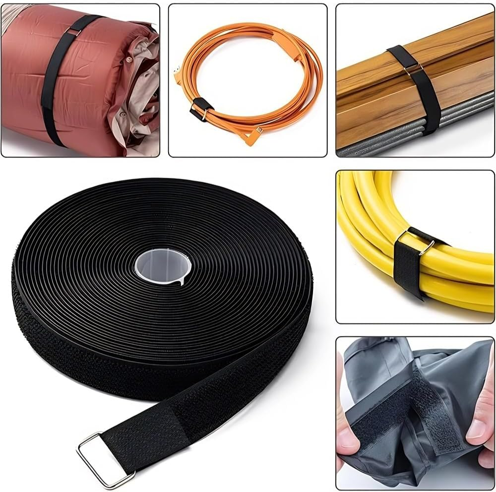 16.4Ft X 0.8In Adjustable Cable Straps with 25 Buckles, Free Cut Length, Black Reusable Fastening Cable Ties, Hook and Loop Securing Strap for Cable Tidy, Wire Management, Cord Organiser, Black image number 3