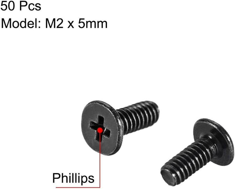 Uxcell M2X5Mm Phillips Screw Fastener Black 3.8Mm Dia Screw Head for Laptop PC TV Fan Audio Switch 50Pcs image number 1