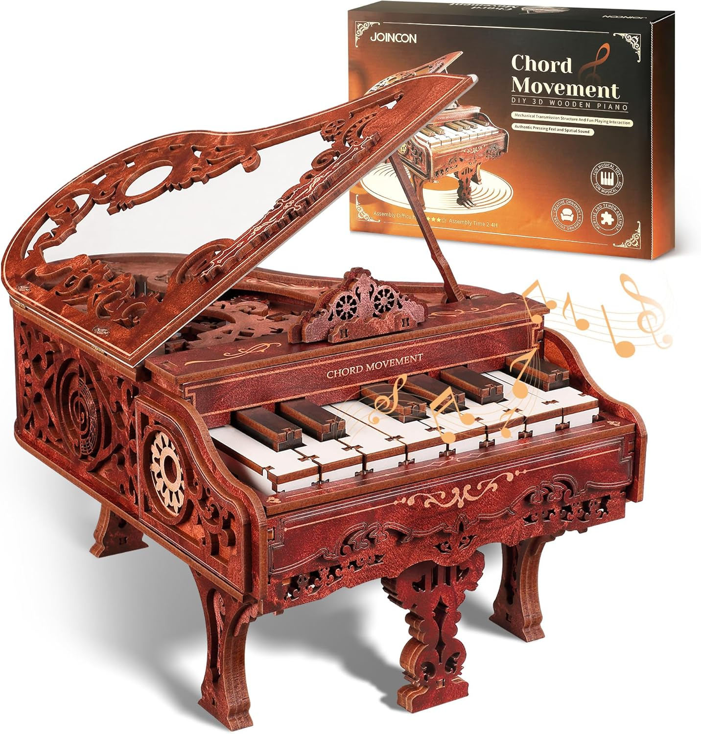 FUNPOLA 3D Wood Puzzle Piano Kit Playable Wooden Keyboard Model with LED Lights Interactive Craft Kit & Digital Piano Puzzle for Adults and Kids (With LED)