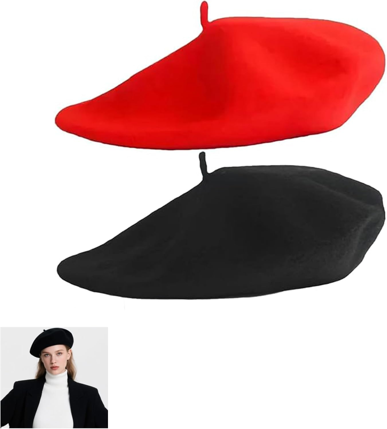 2PCS Beret, Classic French Style Beret Hats for Women and Men, Faux Wool Berets, Winter Warm Fashion Accessory, Costume Party Hat, Women'S Accessories