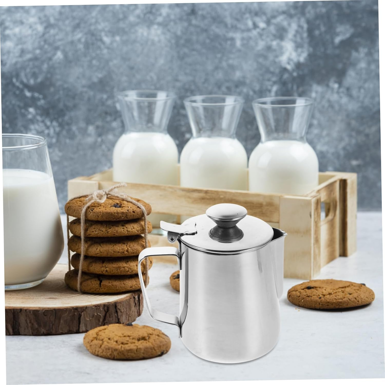 ZUNOXAZ Milk Frothing Pitcher Milk Frother Cup Stainless Steel Steamer Cup with Lid Coffee Jug Espresso Machine Accessories for Cappuccino Coffee Latte Art 350Ml image number 5