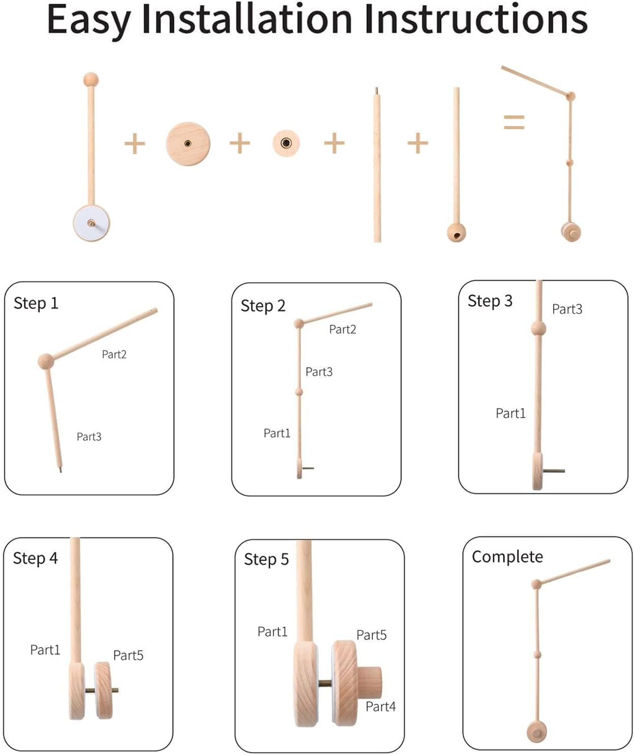 IEATFO Baby Crib Mobile Arm - Wooden Baby Mobile Crib Holder for Hanging Baby Crib Attachment for Nursery Decor - Base Arm image number 4