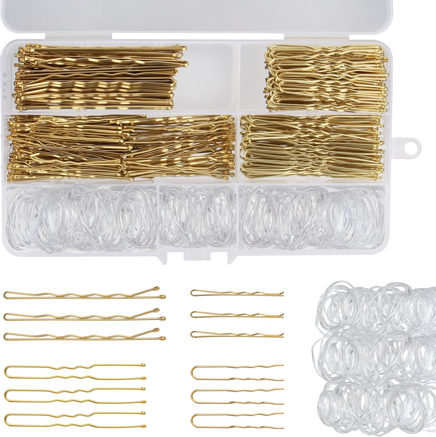 MOSTFUN Pack of 500 Hair Pins, Bobby Pins Set, French U-Hair Clips, 2 Inch / 2.36 Inch, Hair Pins for 2 Inch / 2.75 Inch, Transparent Hair Scrunchie with Storage Box for Women and Girls (Golden)