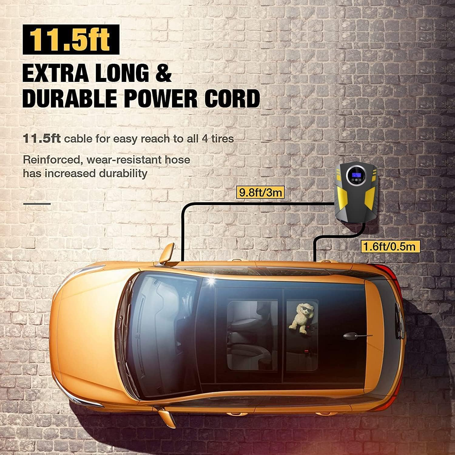 JOZUTTOW Digital Tyre Inflator, Portable Air Compressor Car Tyre Pump with 3 Nozzle Adaptors and Digital LED Light 12V Rapid Tyre Inflator Air Compressor for Car Tires, Bicycle, Motorcycle image number 1