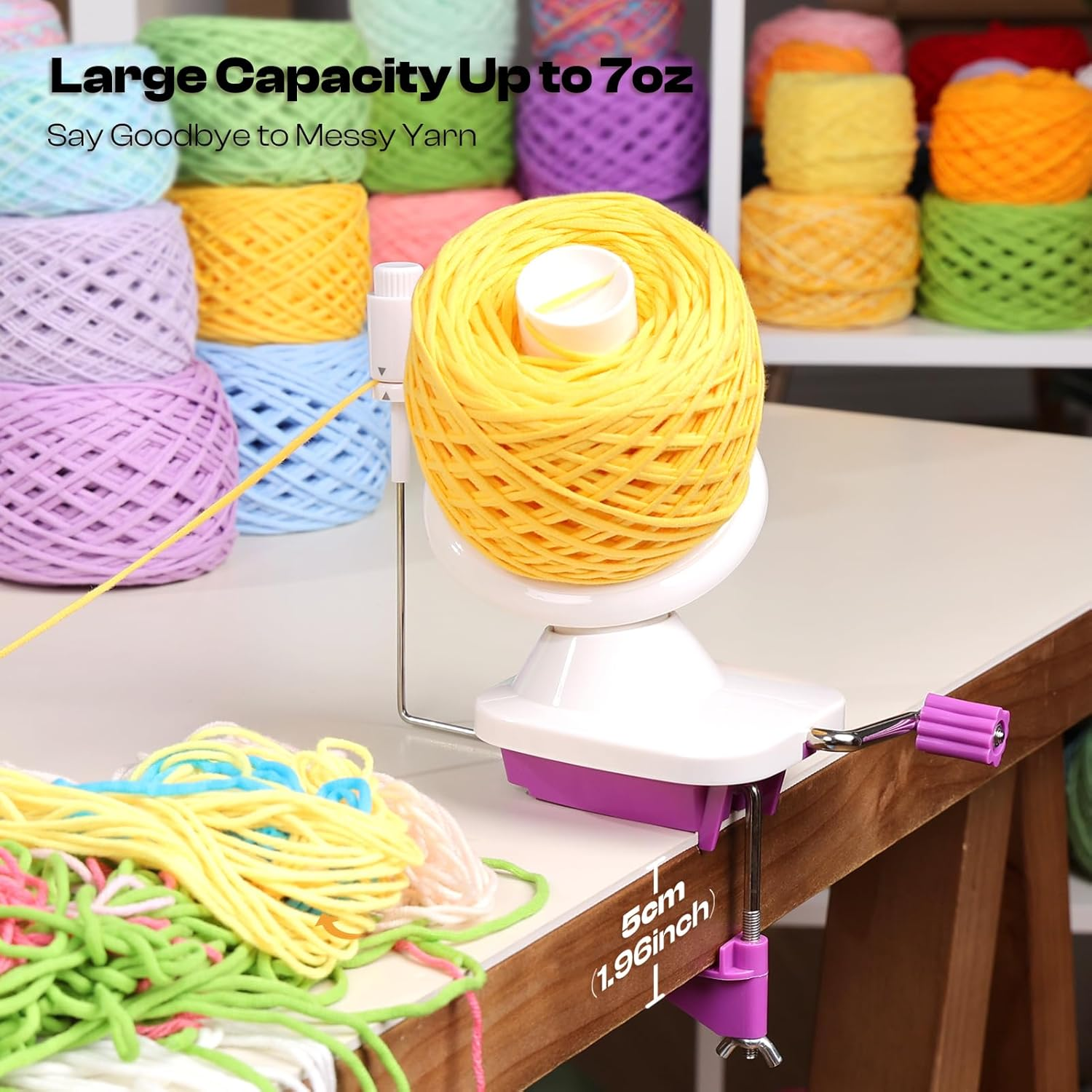 Caydo Yarn Winder with Tension Spring, One Hand Operated Winders, 4-7Oz Efficiently Compact Cake Roller for Crocheting, Portable Ball Spinner for Crocheters, Ideal Helper for Craft Lovers(Purple) image number 1