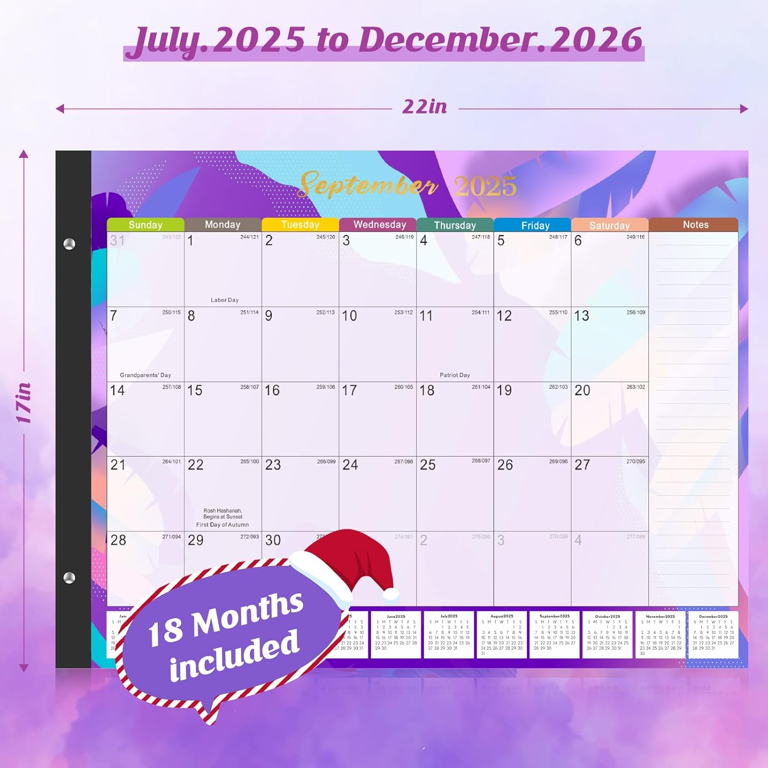 Gannyfer Desk Calendar 2026-18 Month Large Desk Calendar, Use Now to Dec 2026, 22" X 17" Desktop Pad Calendar, Office Supplies Perfect for Planning and Organizing in Your Home, School or Office - Colorful image number 3
