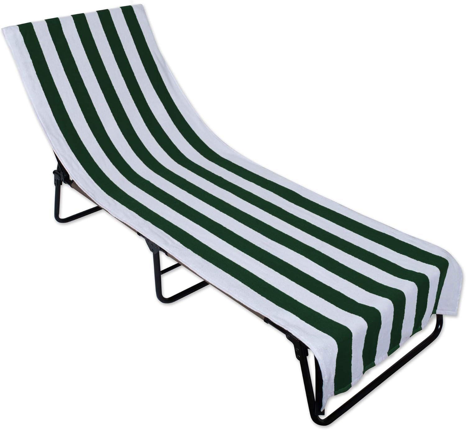 J & M Home Fashions Stripe Beach Lounge Chair Towel with Fitted Top Pocket, 26X82, Stone