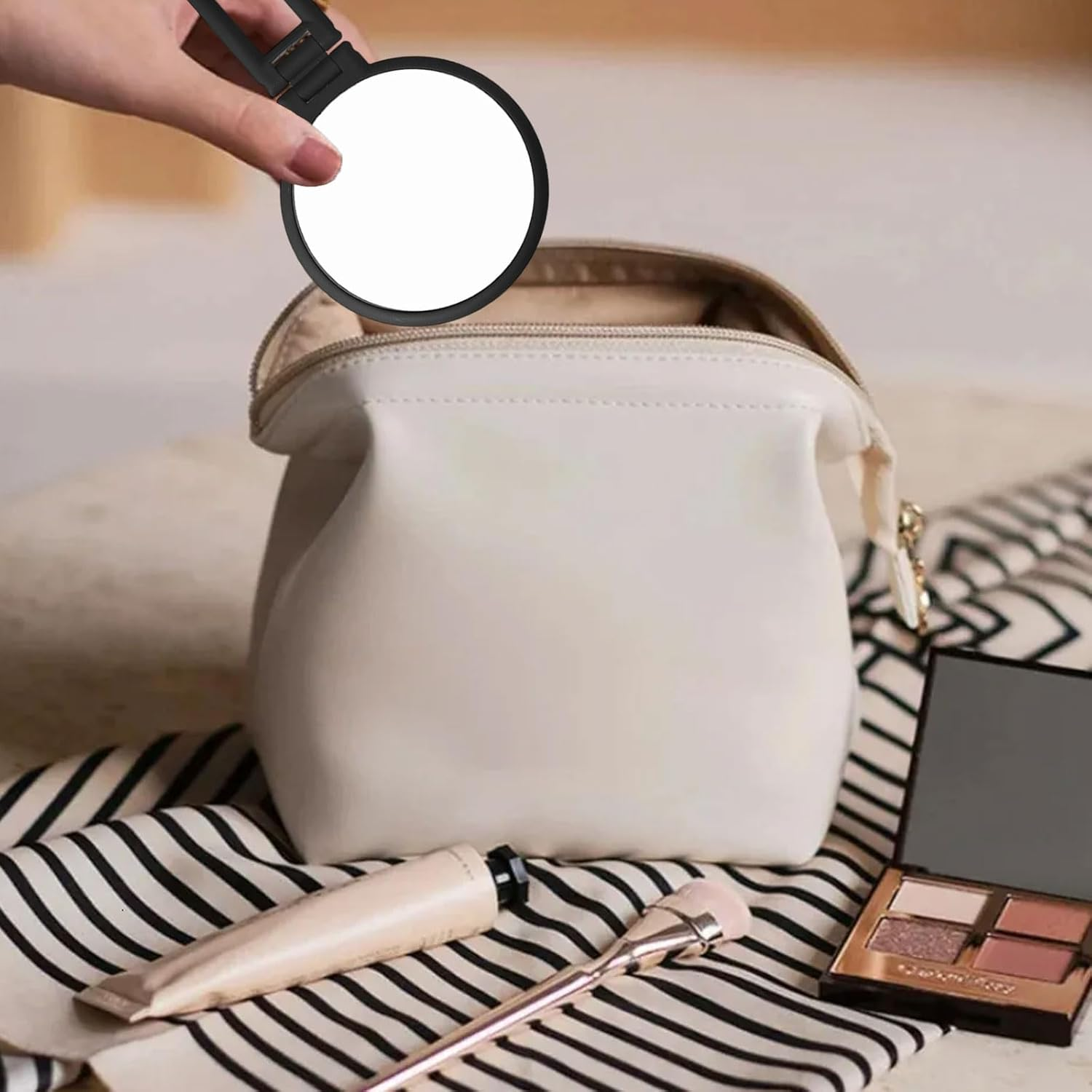 20X/1X Magnifying Mirror, Folding Mirror for Travel, Double-Sided Handheld Mirror with Handle, Foldable Cosmetic Mirror with 360&deg; Swivel, Foldable & Portable for Precise Makeup on the Go - Matt Black image number 2