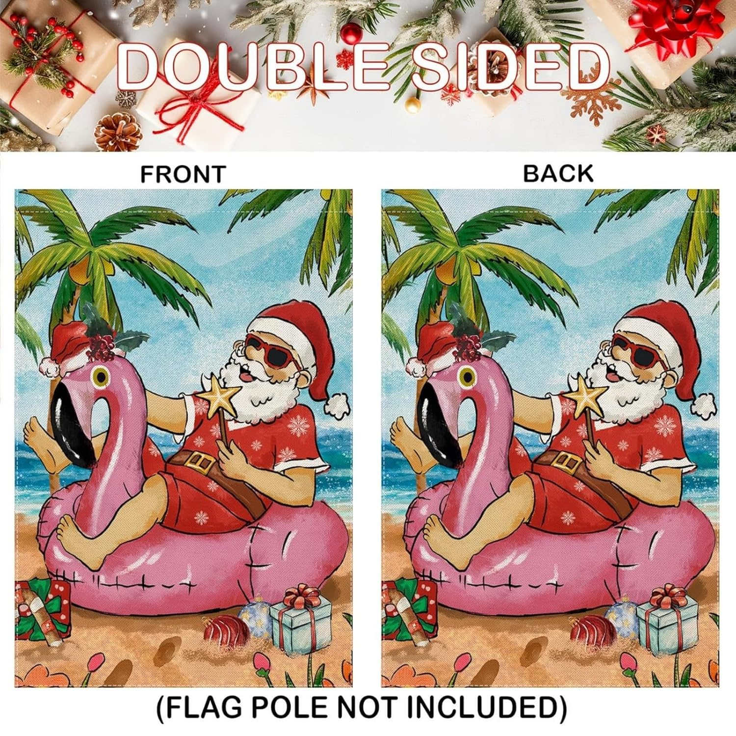 Itadaku 1 Pcs Christmas in July Garden Flag, Double-Sided Santa on the Beach Design, Seasonal Holiday Decoration for Summer, Winter, and Outdoor Yard, 30 X 45 Cm image number 4