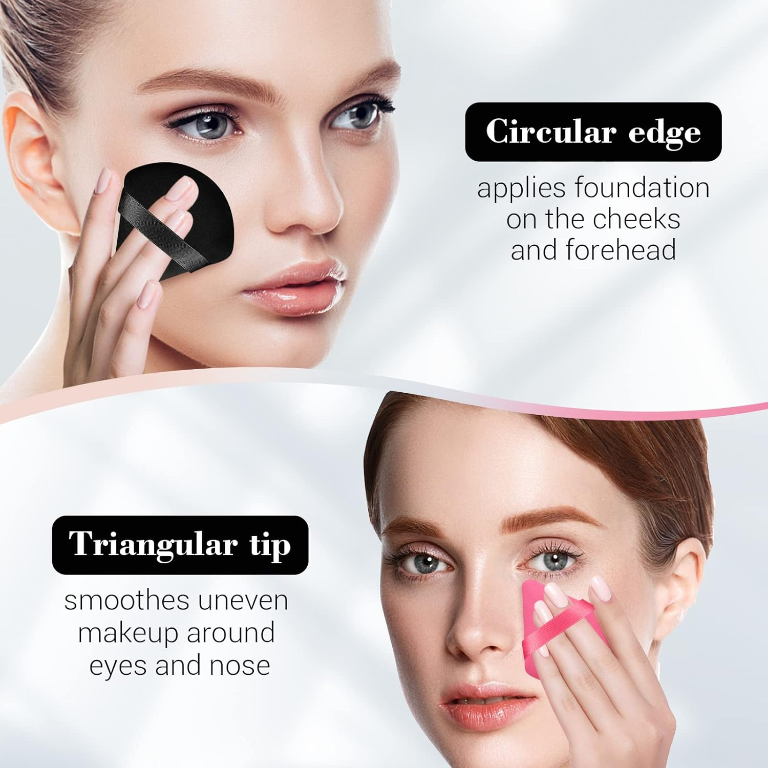 HEYMKGO Powder Puff, 4Pcs Triangle Powder Puffs for Pressed Powder, Velvet Setting Makeup Puff Powder Sponge with Strap, Reusable Wet Dry Dual-Use Face Make up Cosmetics Cleansing Beauty Make-Up Puff image number 4