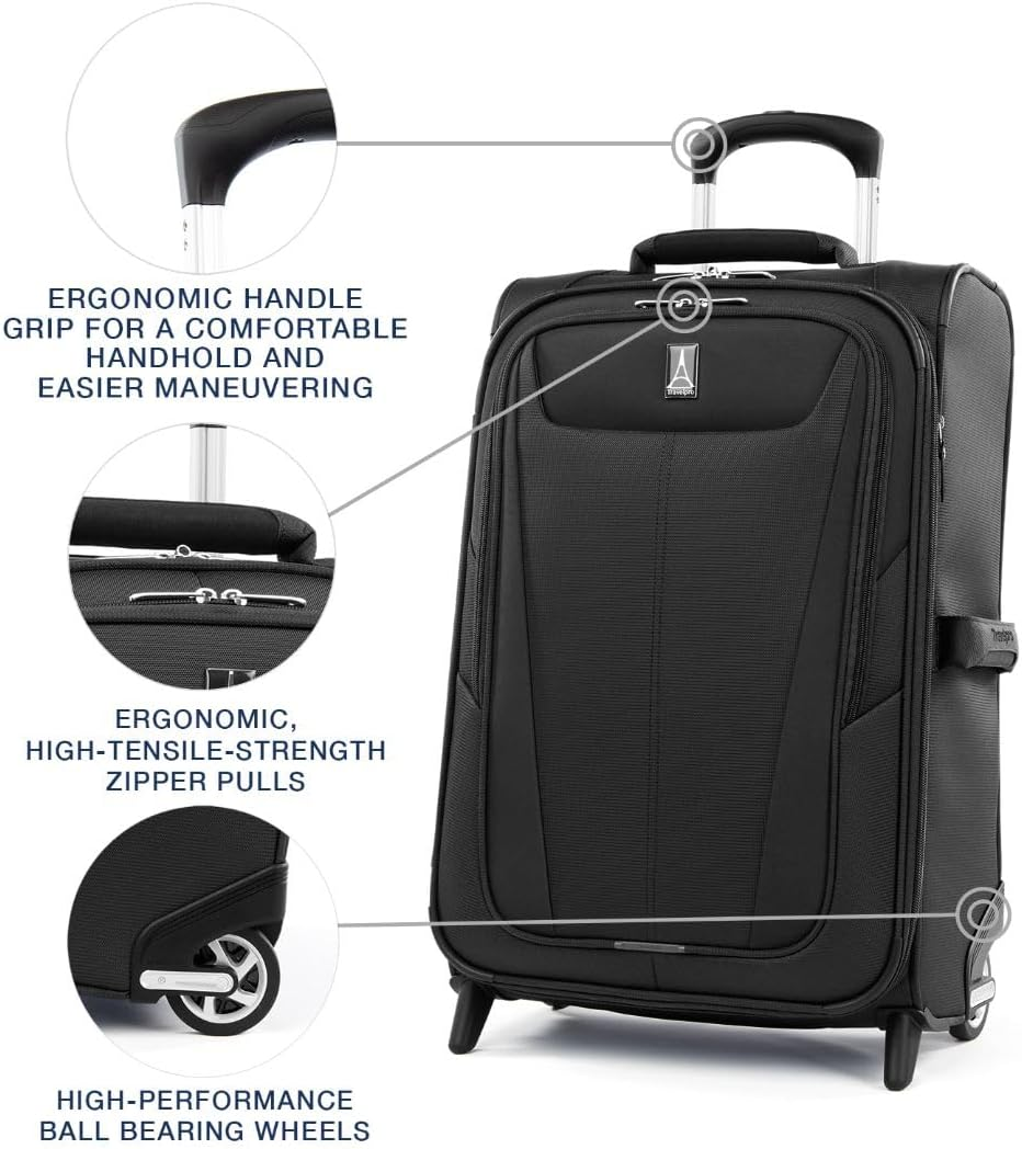 Travelpro Maxlite 5 Softside Expandable Upright 2 Wheel Luggage, Lightweight Suitcase, Men and Women, Black, Carry-On 22-Inch, Maxlite 5 Softside Lightweight Expandable Upright Luggage