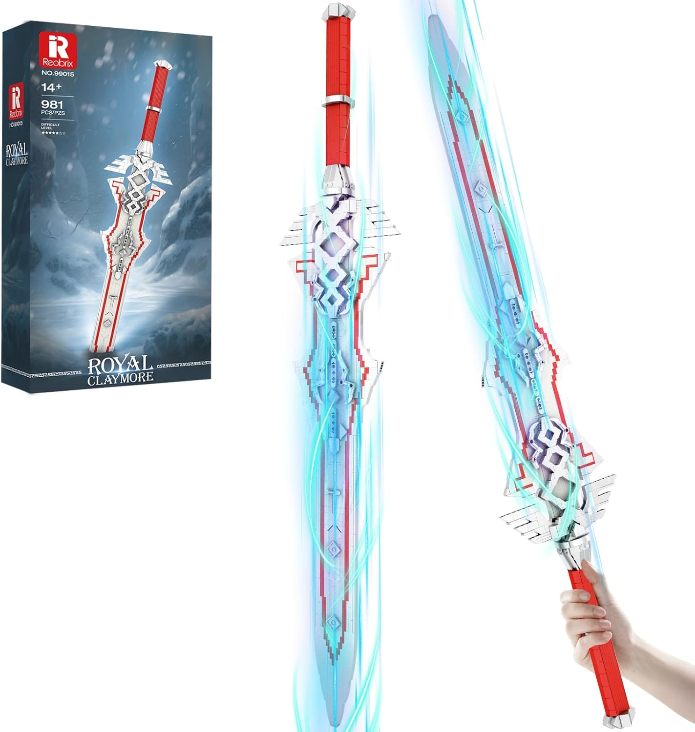 Reobrix Sword Building Kits for Adults, Cool Royal Claymore 99015 Collectible Construction and Display Model, Cosplay Toy Sword Anime Style Sword Home Office Decoration (981 Pieces)