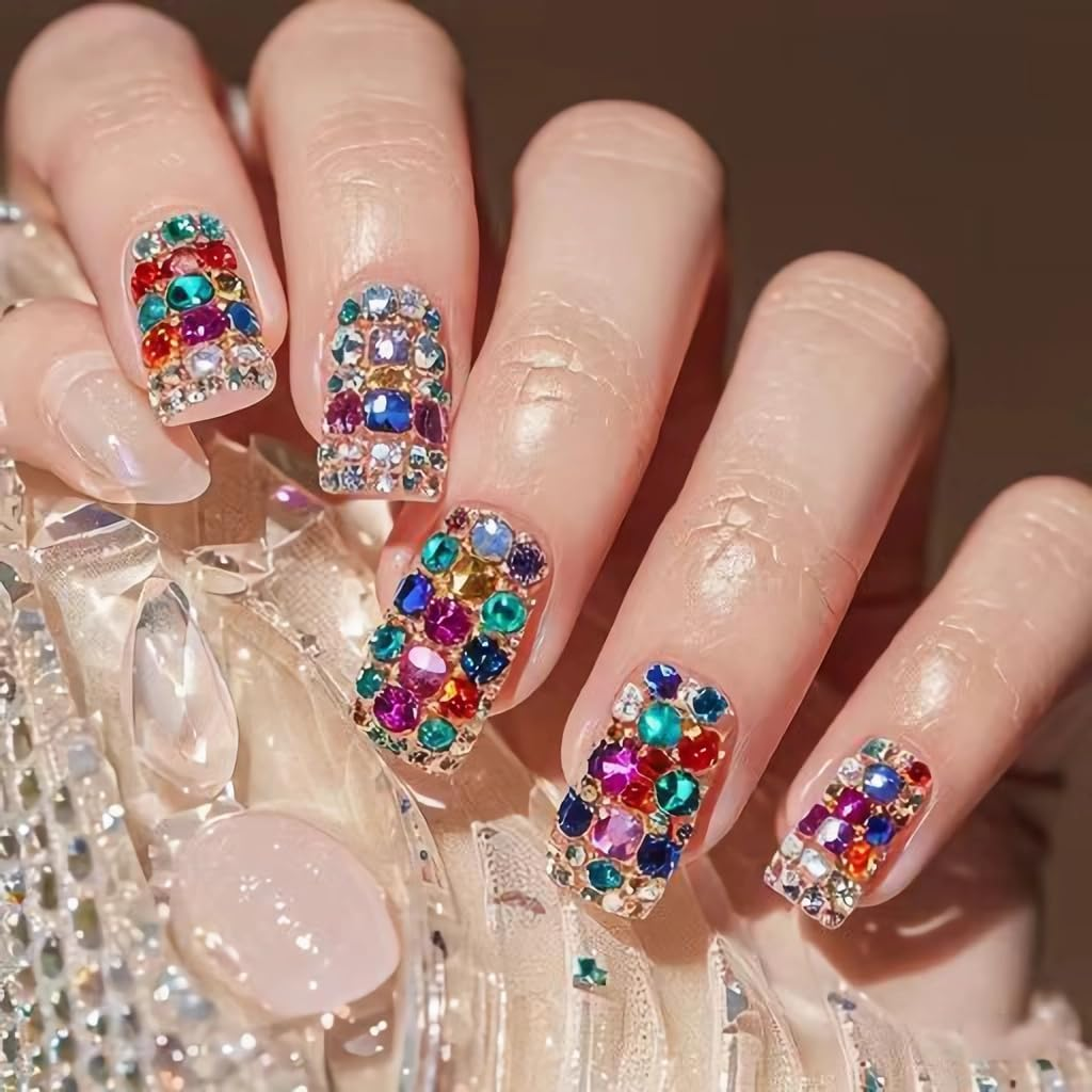 Mix Sizes 300Pcs Crystal Clear AB Nail Art Rhinestones DIY Non Hotfix Flatback Acrylic Nail Stones Gems for 3D Nails Art Decorations Mix Colors image number 4