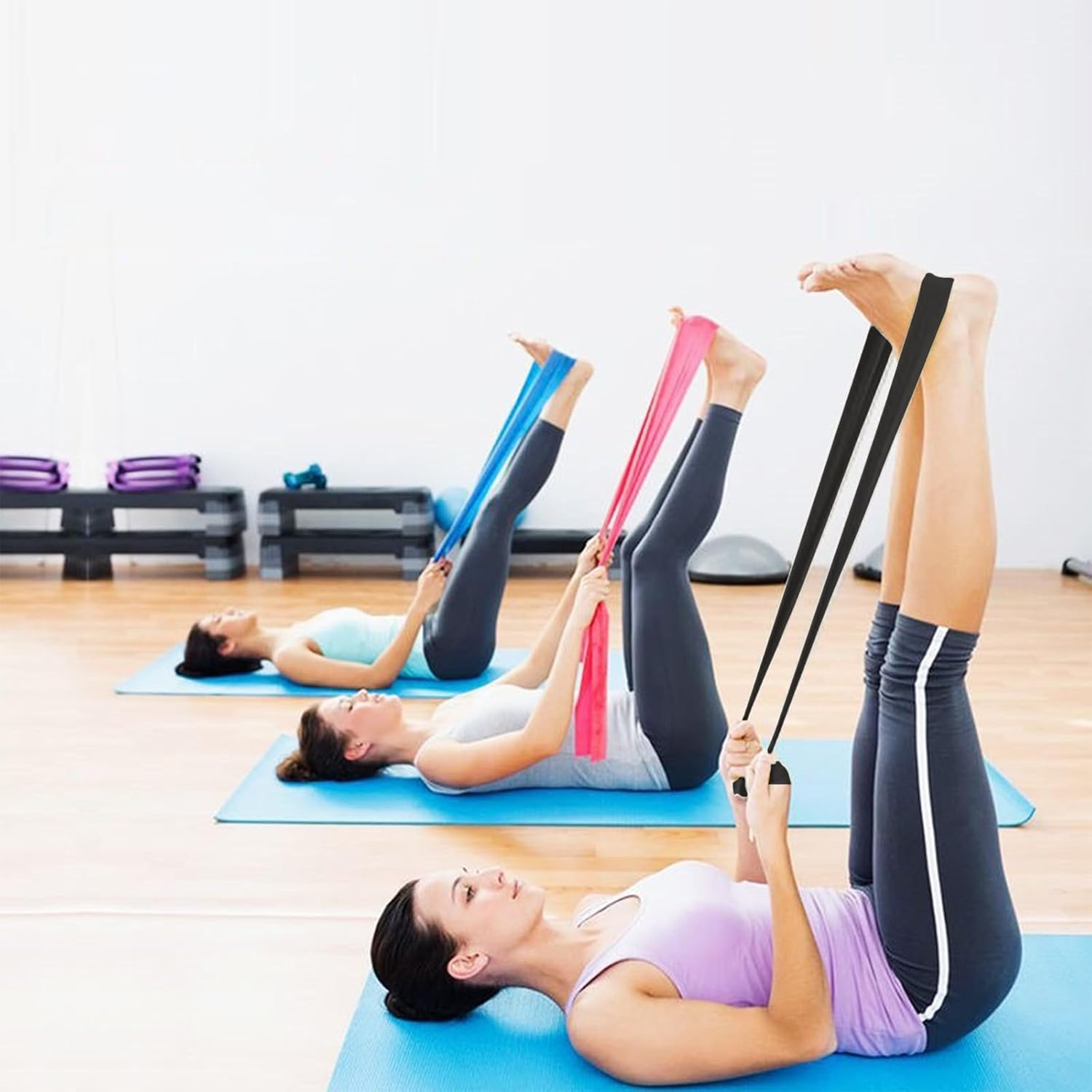 Resistance Bands Set, 5 Pcs Exercise Bands, Elastic Stretch Bands for Physical Therapy, Strength Training, Yoga, Pilates, At-Home or the Gym Workouts image number 2