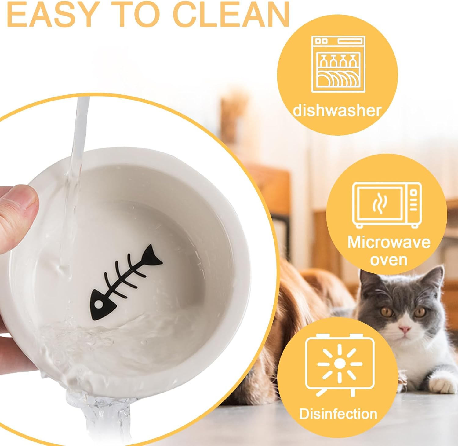 Raised Slow Feeder Dog Bowls, Dog Elevated Food Bowl with 2 Ceramic Bowls, 1.6" Height Cat Water and Food Bowl, Elevated Water Bowl for Dogs Cats (Bamboo) image number 2