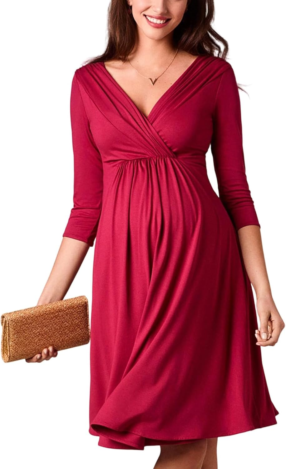 Maternity Pregnancy Dress with Hide Nursing Zipper Breathable Cotton Fabric Elastic Waistband for Expecting Mothers Cotton Maternity Dress for Breastfeeding