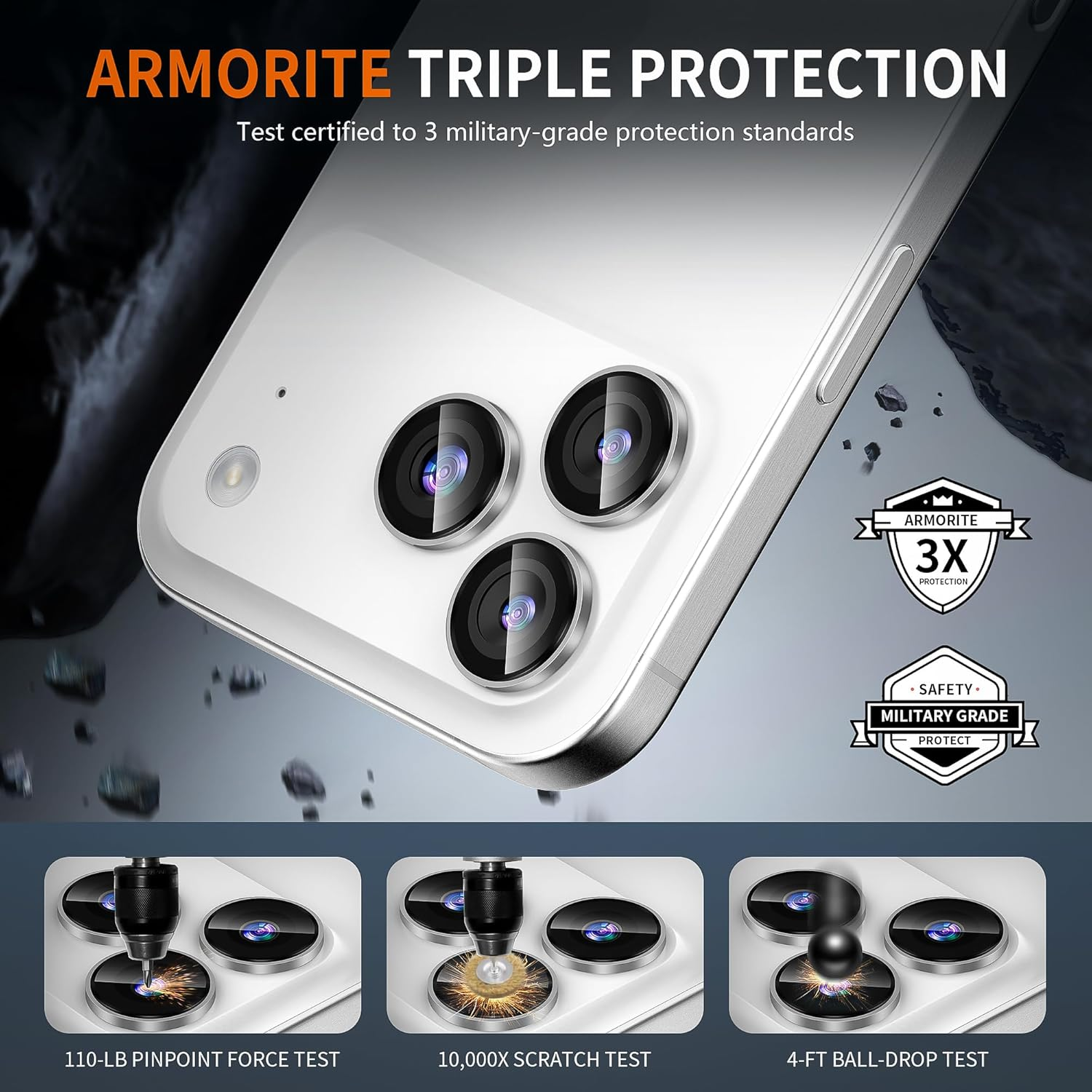 Diruite Camera Lens Protector for Iphone 17 Pro/17 Pro Max Tempering Glass,Convex Platform HD Lens Cover+Aluminum Rim Camera Protection,Grey image number 3