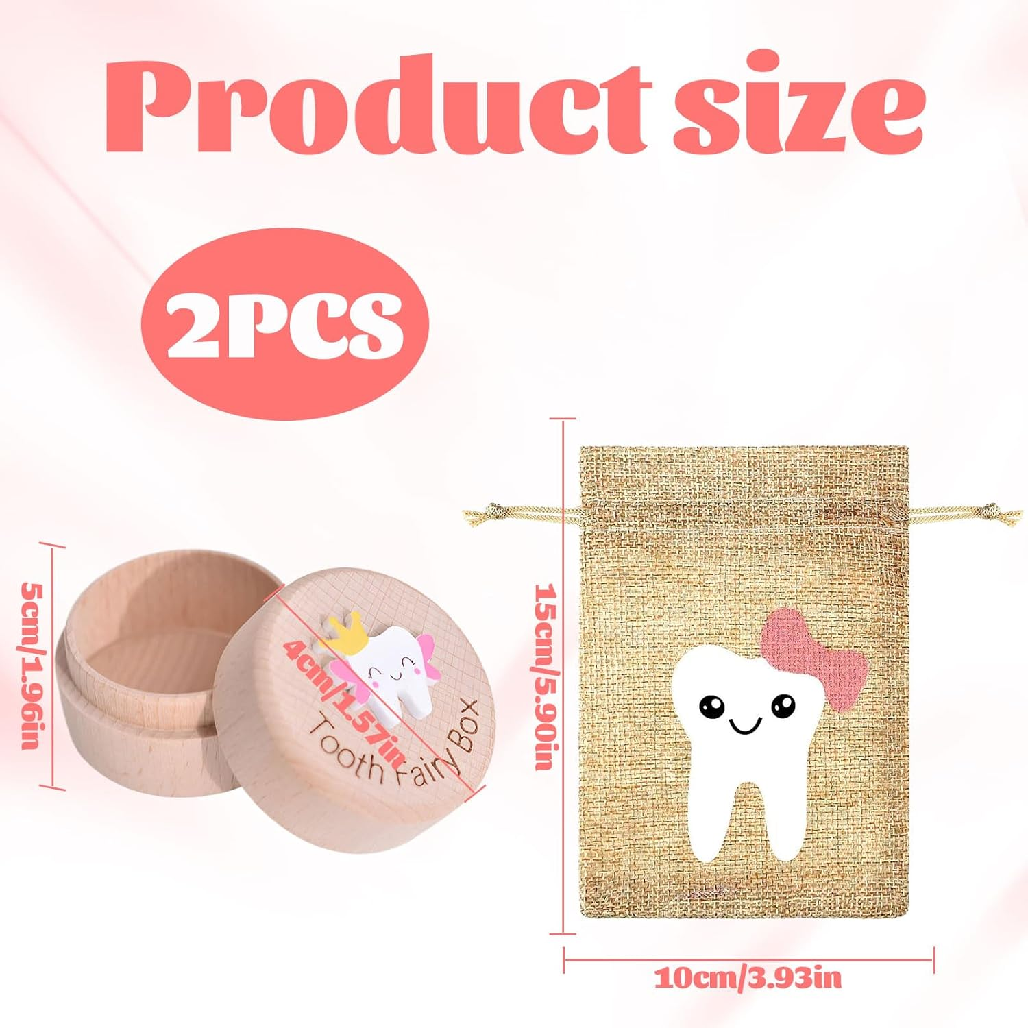 Halit Tooth Fairy Box,1 Pcs Tooth Box with 1Pcs Tooth Fairy Bag, 3D Carved Wooden Tooth Box Keepsake，Tooth Fairy Pouch for Girl,Tooth Holder for Kids Teeth with Tooth Fairy Bag Storage Gift image number 5