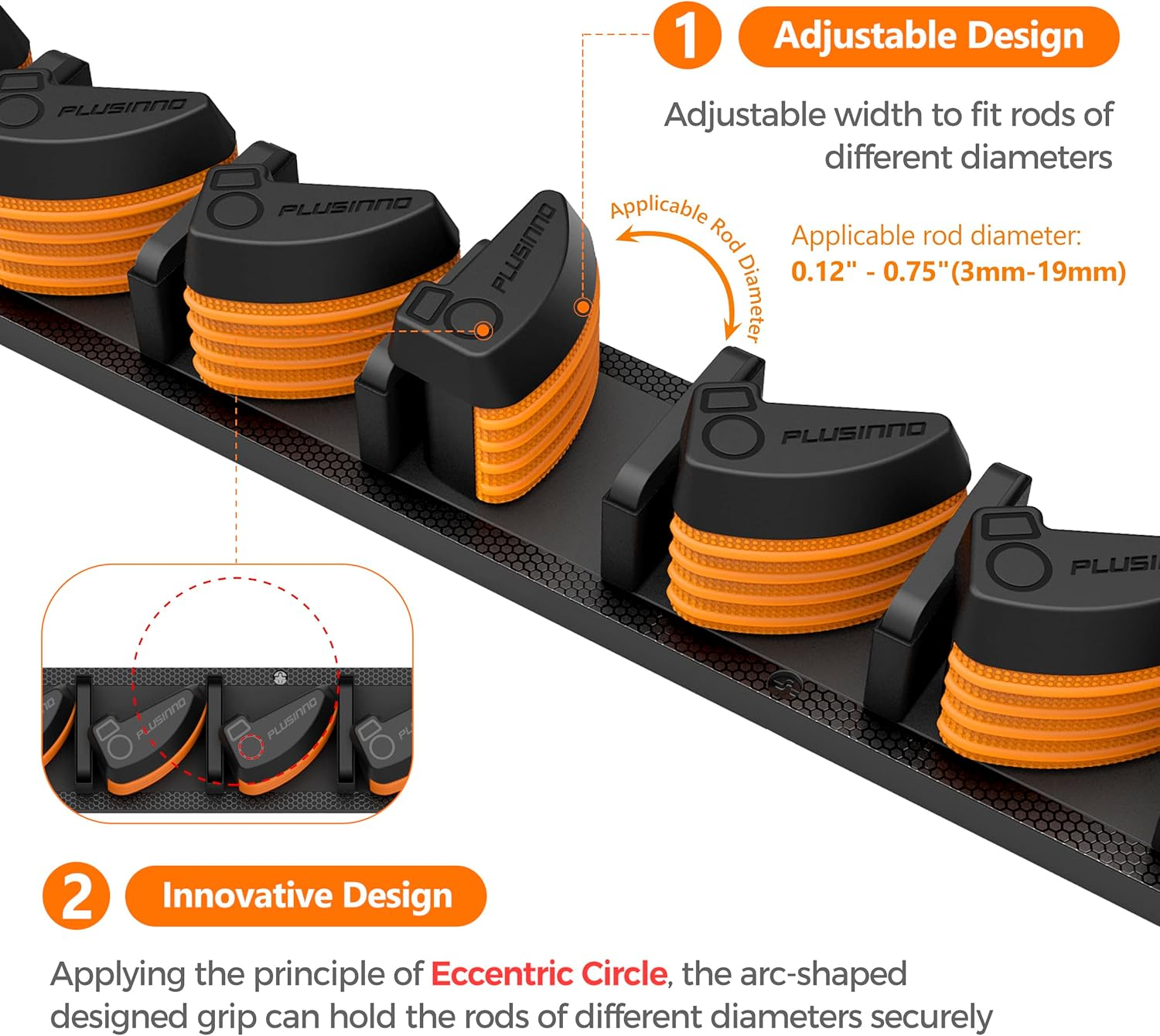 PLUSINNO V9 Vertical Fishing Rod Holders, Wall Mounted Fishing Pole Holders, Fishing Rod Rack Holds up to 9 Rods or Combos, Fishing Rod Holders for Garage, Fits Most Rods of Diameter 3-19Mm image number 5