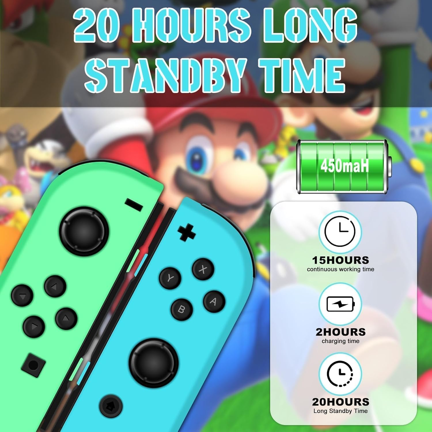 Joy Cons for Switch Controllers, Wireless Replacement for Switch Joycons, Left and Right Switch Controllers Support Sports Dual Vibration/Wake-Up Motion Control (Green) image number 4