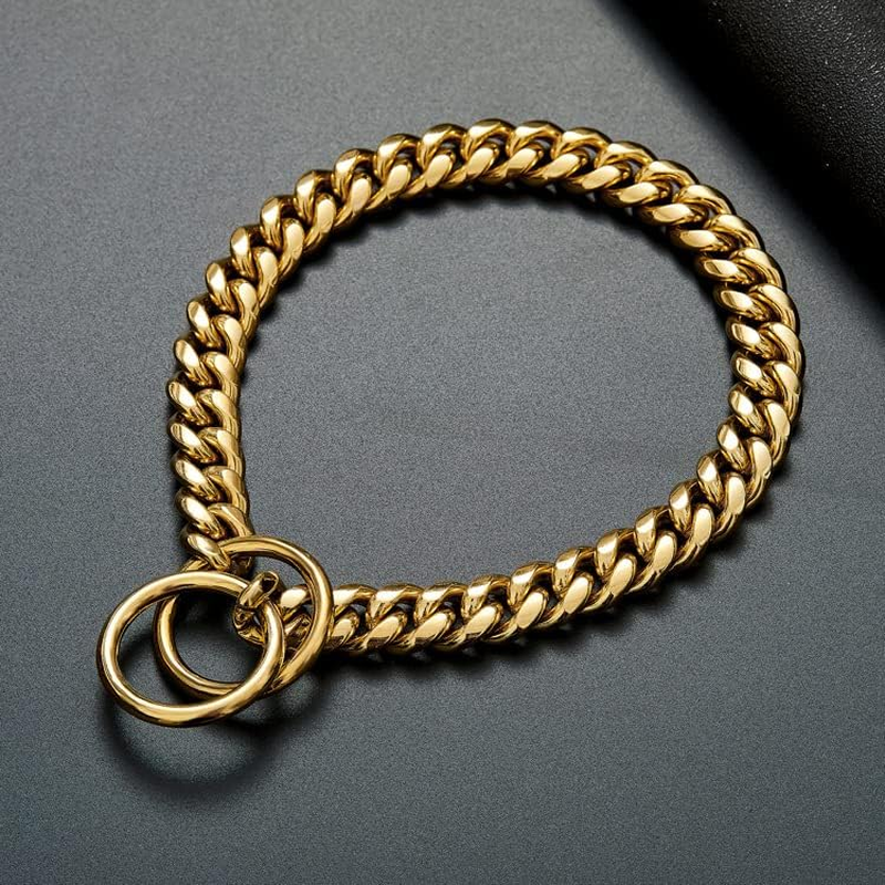 Gold Chain Dog Collar Link Chain Stainless Steel Metal Links Walking Training Collar for Small Medium Large Dogs (Golden, 20") image number 5