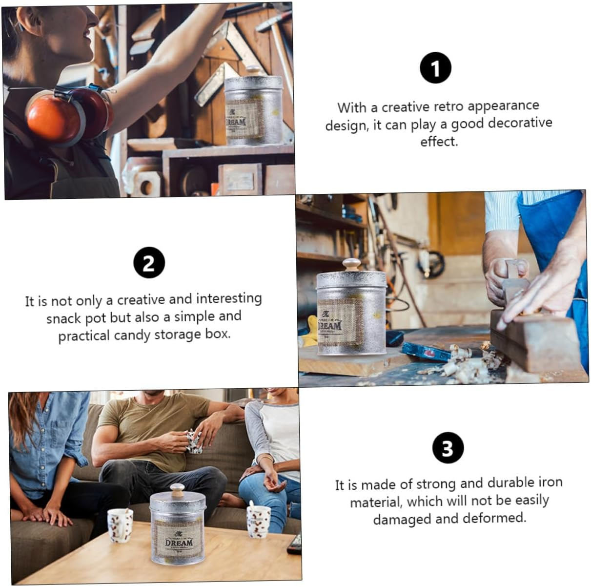 RORPOIR 2Pcs Retro Iron Storage Jar Lid Vintage Iron Kitchen Canister for Home Decor and Photography Props image number 5