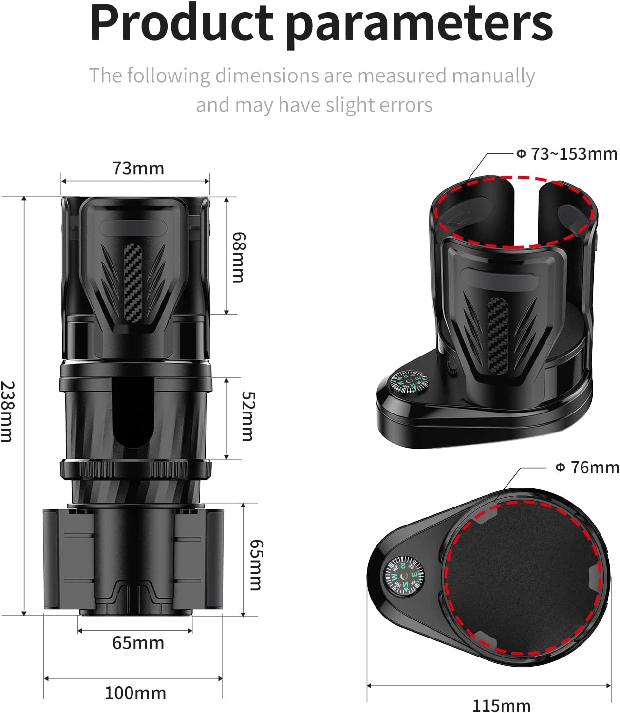 Car Cup Holder Expander Adapter with Adjustable Base Compatible, 2-In-1 Universal Multifunctional Car Drink Dual Cup Holder Extender Organiser for Snack Bottles Cups Drinks, New Upgraded image number 2