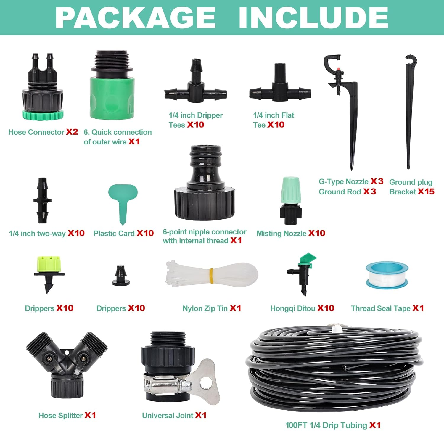 HOINCO 98FT 153Pcs Drip Irrigation Kit,Drip Irrigation System Kit Automatic Irrigation System Patio Misting Plant Watering System for Garden, Greenhouse, Flower Bed, Patio, Lawn. image number 6