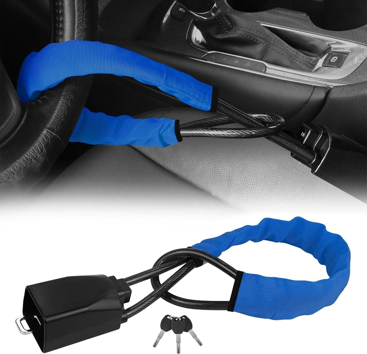 SZUAH Universal Steering Locks for Cars - Heavy-Duty Car anti Theft Device, Fits Most Vehicles (Cars, Trucks, Suvs, Vans),3 Keys Included, Ultimate Security for Your Vehicle (Red)