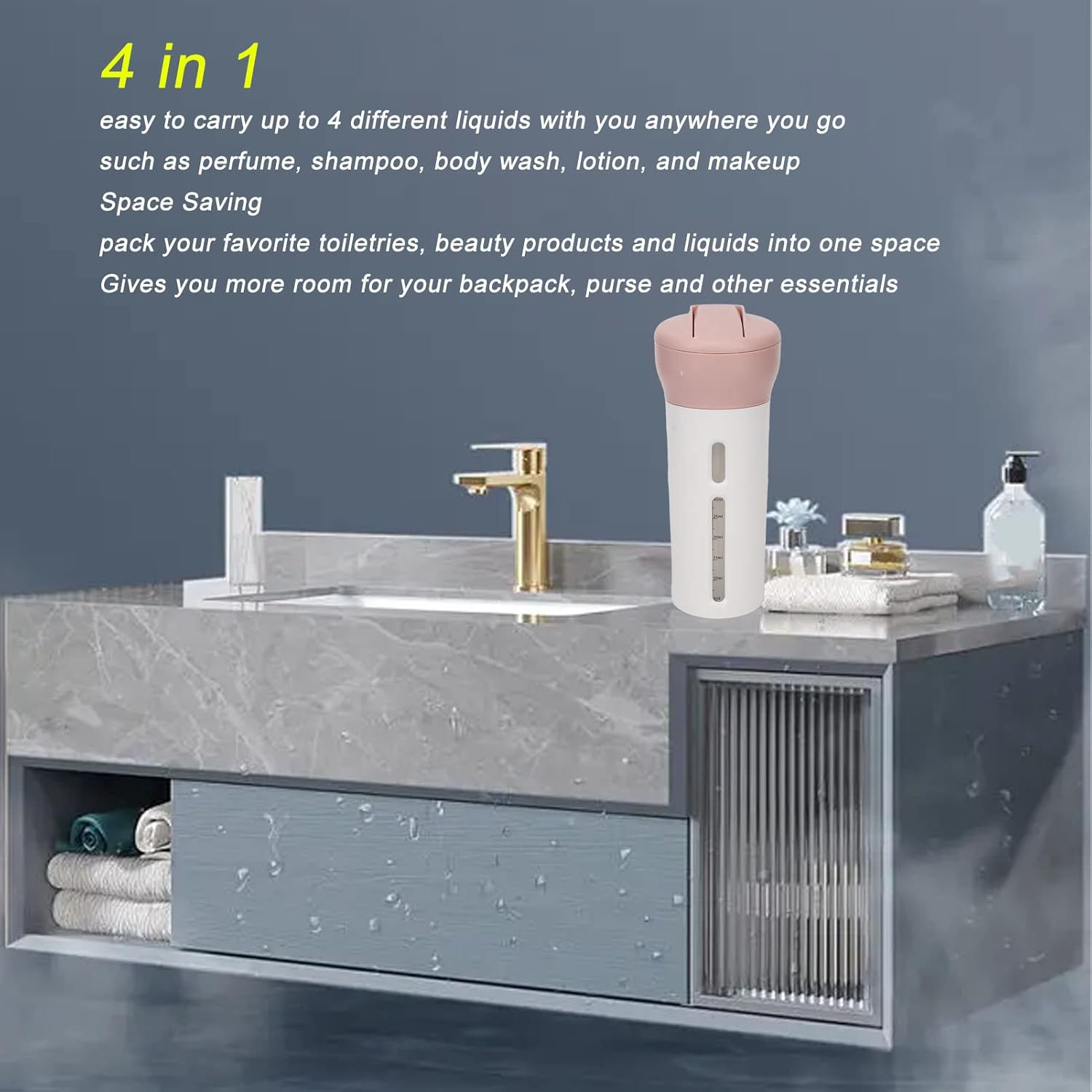 Travel Container, 4 in 1 Travel Dispenser Transparent Safe Leakproof 40Ml Portable Refillable with Sticker for Shampoo for Conditioner (Pink) image number 4