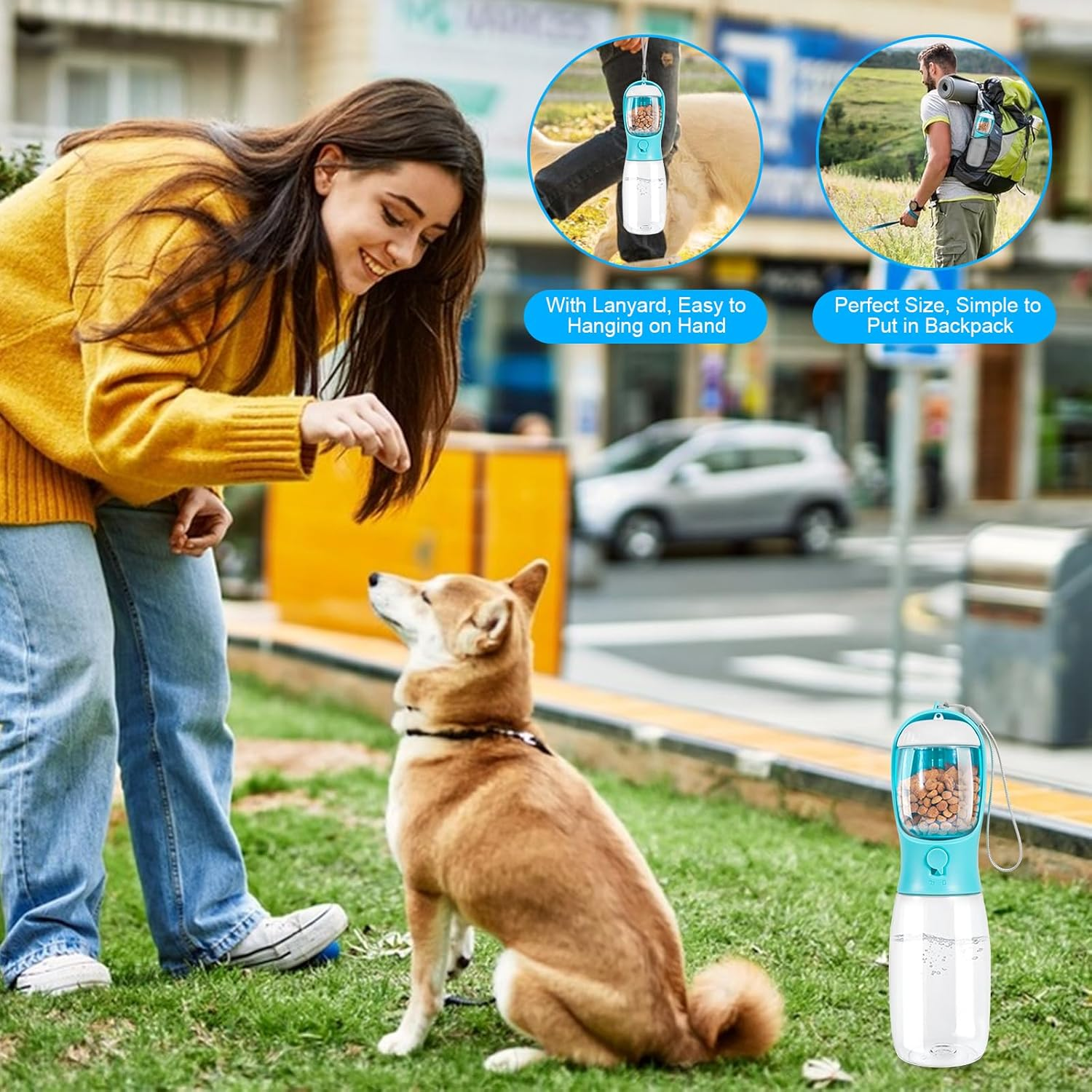 Portable Pet Water Bottle, 550 Ml, Dog, Cat, Pets, Leak-Proof Water Bottle with 100 Ml Dog Food Cup, Perfect for Dogs on the Go, Leak-Proof Outdoor Water Bottle (Blue) image number 2