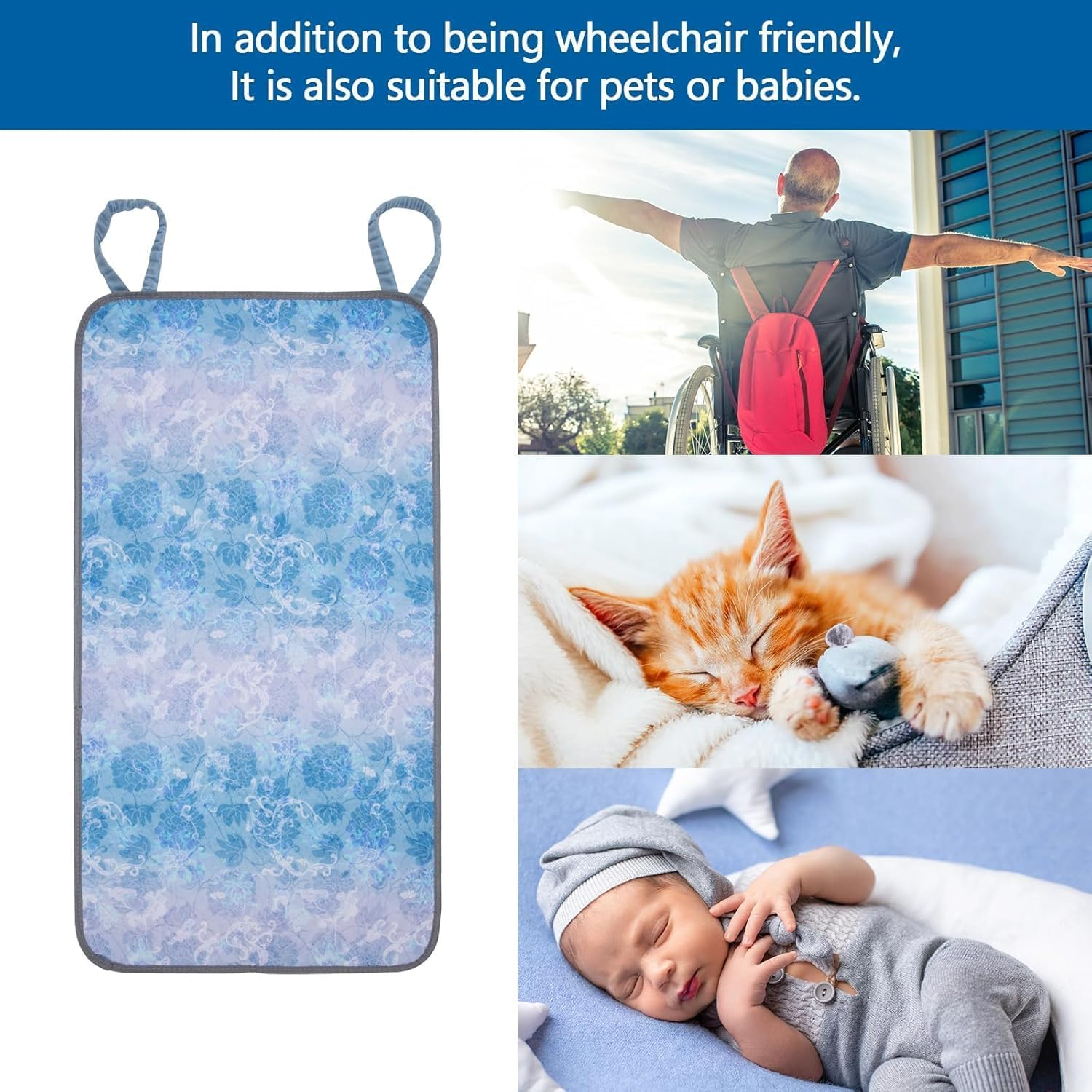 Waterproof Highly Absorbent Incontinence Wheelchair Pads for Elderly, Washable and Reusable Wheelchair Incontinence Pads with Two Loop Handles 35.5" X 18.9" for Most Wheel Chair image number 6