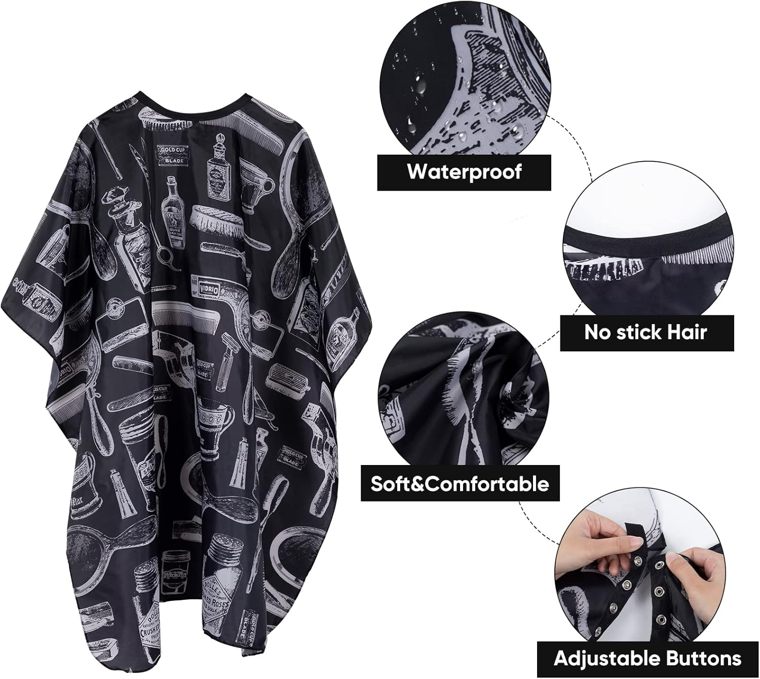 Meinraum Hairdressing Cape Adult with Hairdresser Waterproof Hairdressing Cape Neck Brush Adjustable Press Stud Hair Cutting Cape Black Hairdressing Set for Household Salon Hair Cutting, Black, One Size image number 1