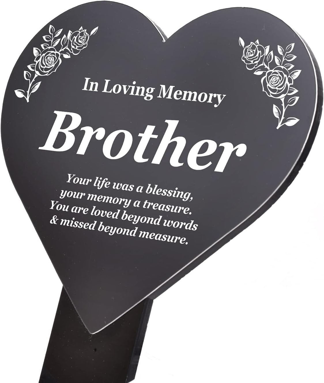 Origindesigned Brother Heart Shaped Memorial Plaque with Stake - Black & White image number 3